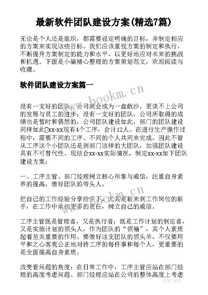 最新软件团队建设方案(精选7篇)