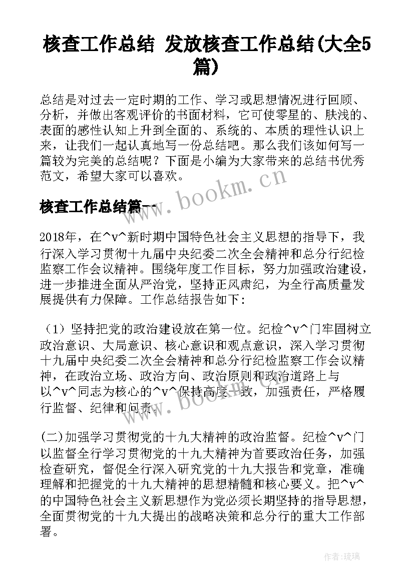 核查工作总结 发放核查工作总结(大全5篇)