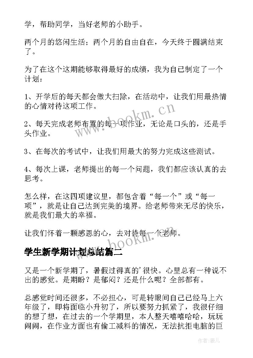 2023年学生新学期计划总结(大全5篇)