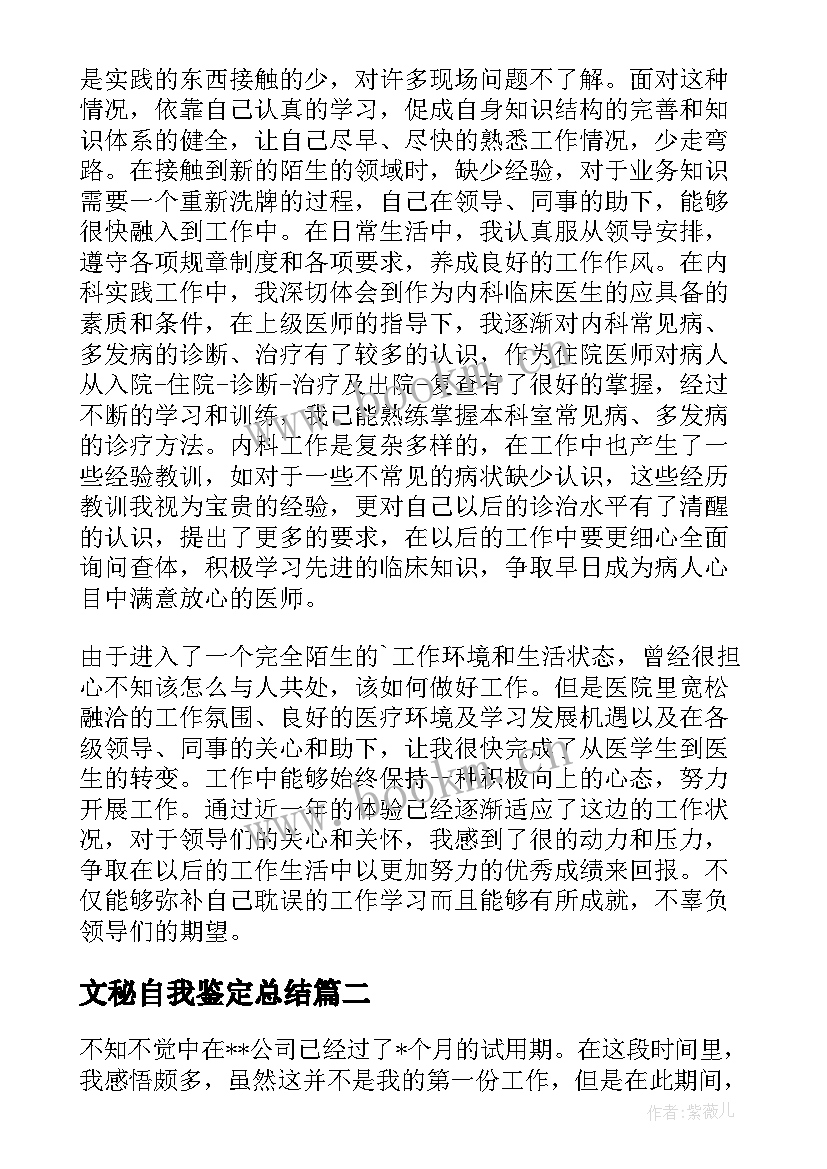 2023年文秘自我鉴定总结 试用期自我鉴定(模板6篇)