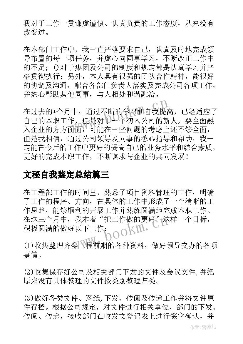 2023年文秘自我鉴定总结 试用期自我鉴定(模板6篇)