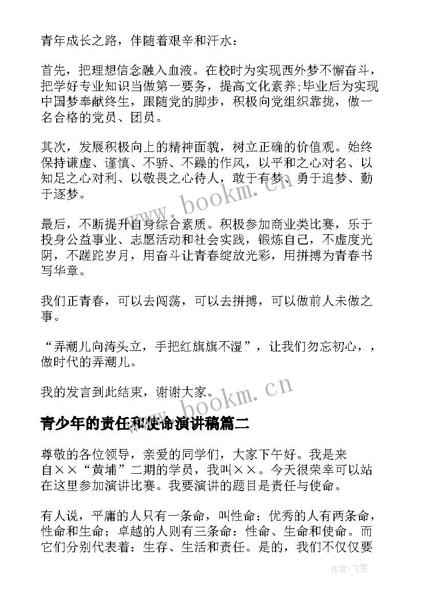 青少年的责任和使命演讲稿(优秀6篇)