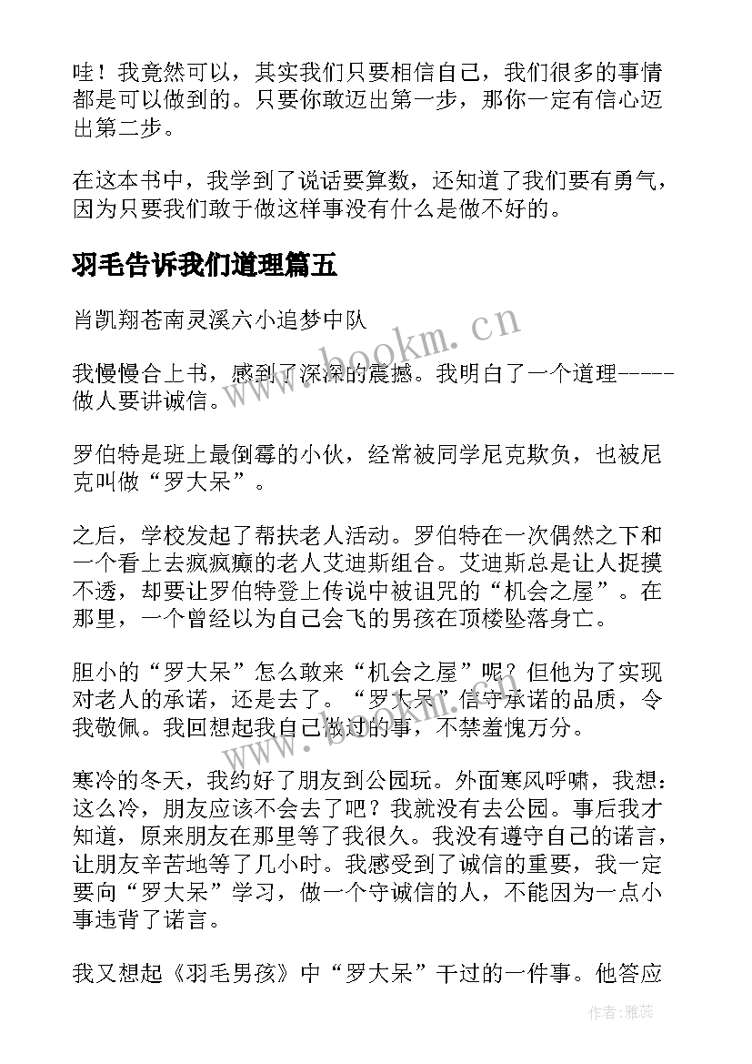 羽毛告诉我们道理 羽毛男孩读后感(精选5篇)