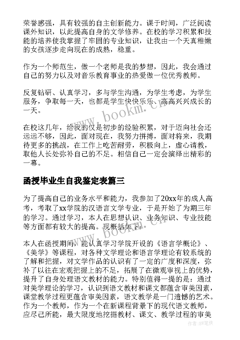 函授毕业生自我鉴定表 毕业自我鉴定(模板6篇)