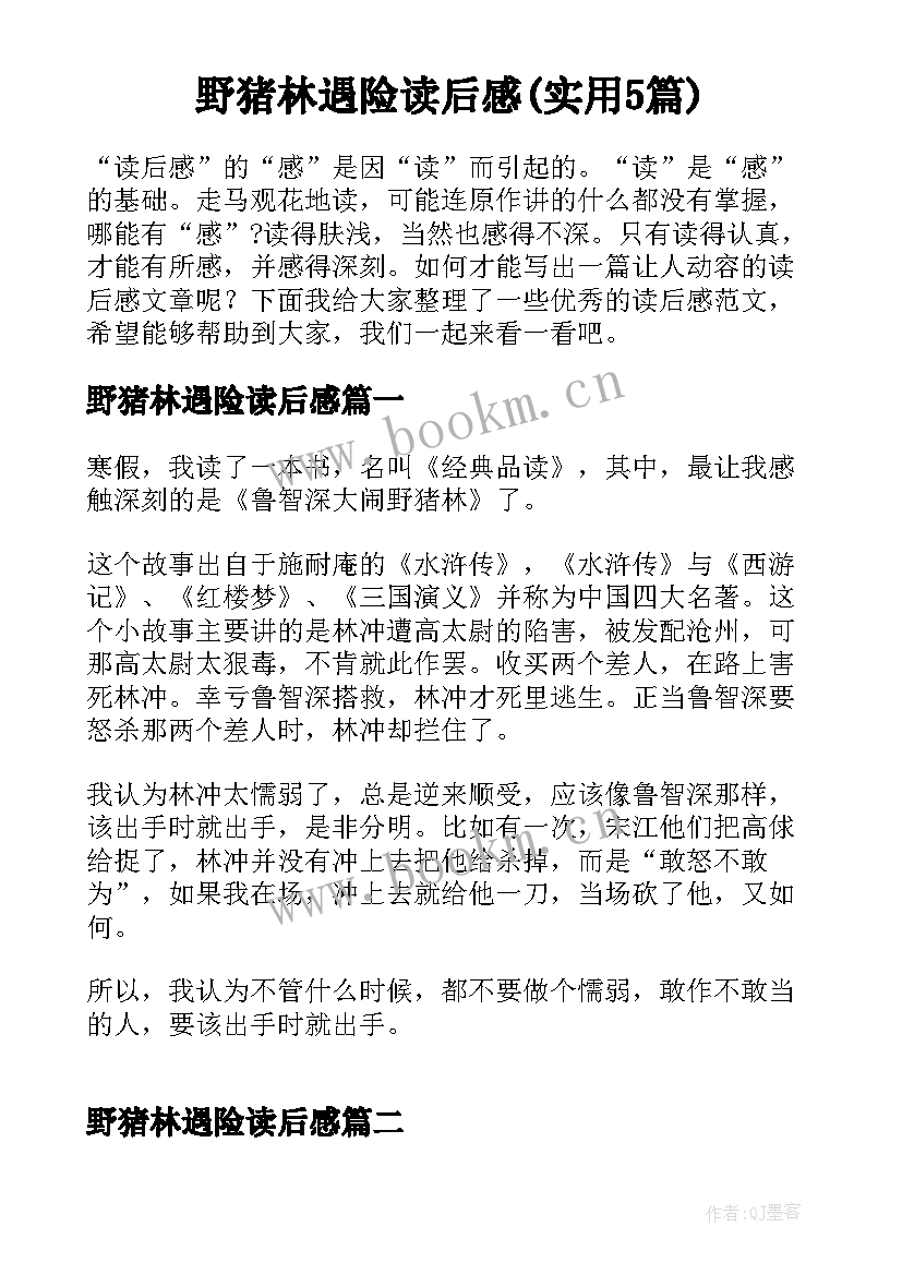 野猪林遇险读后感(实用5篇)