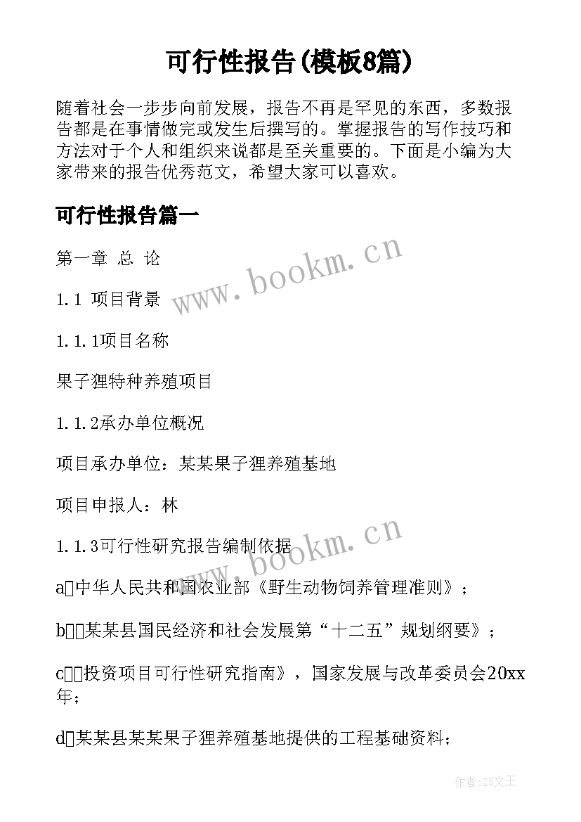 可行性报告(模板8篇)