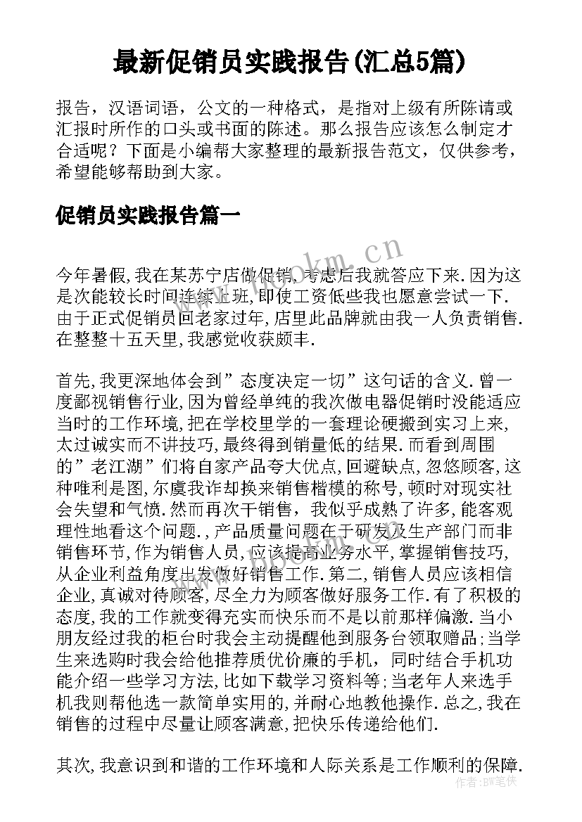 最新促销员实践报告(汇总5篇)