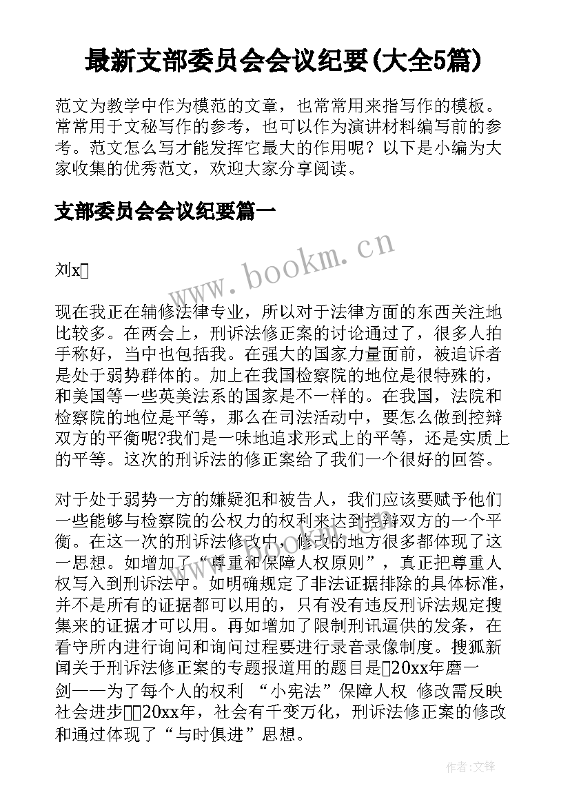 最新支部委员会会议纪要(大全5篇)