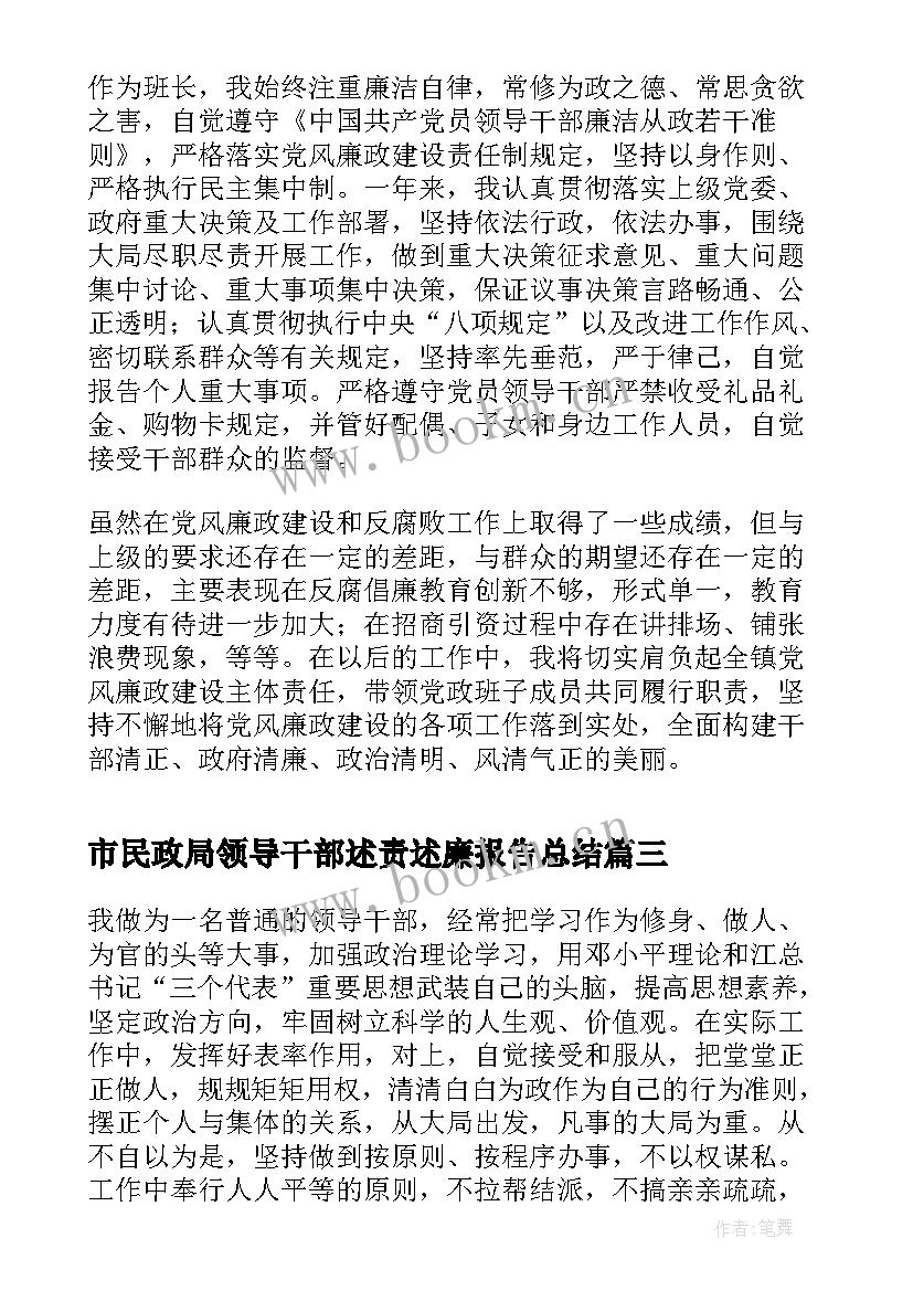 最新市民政局领导干部述责述廉报告总结(大全5篇)