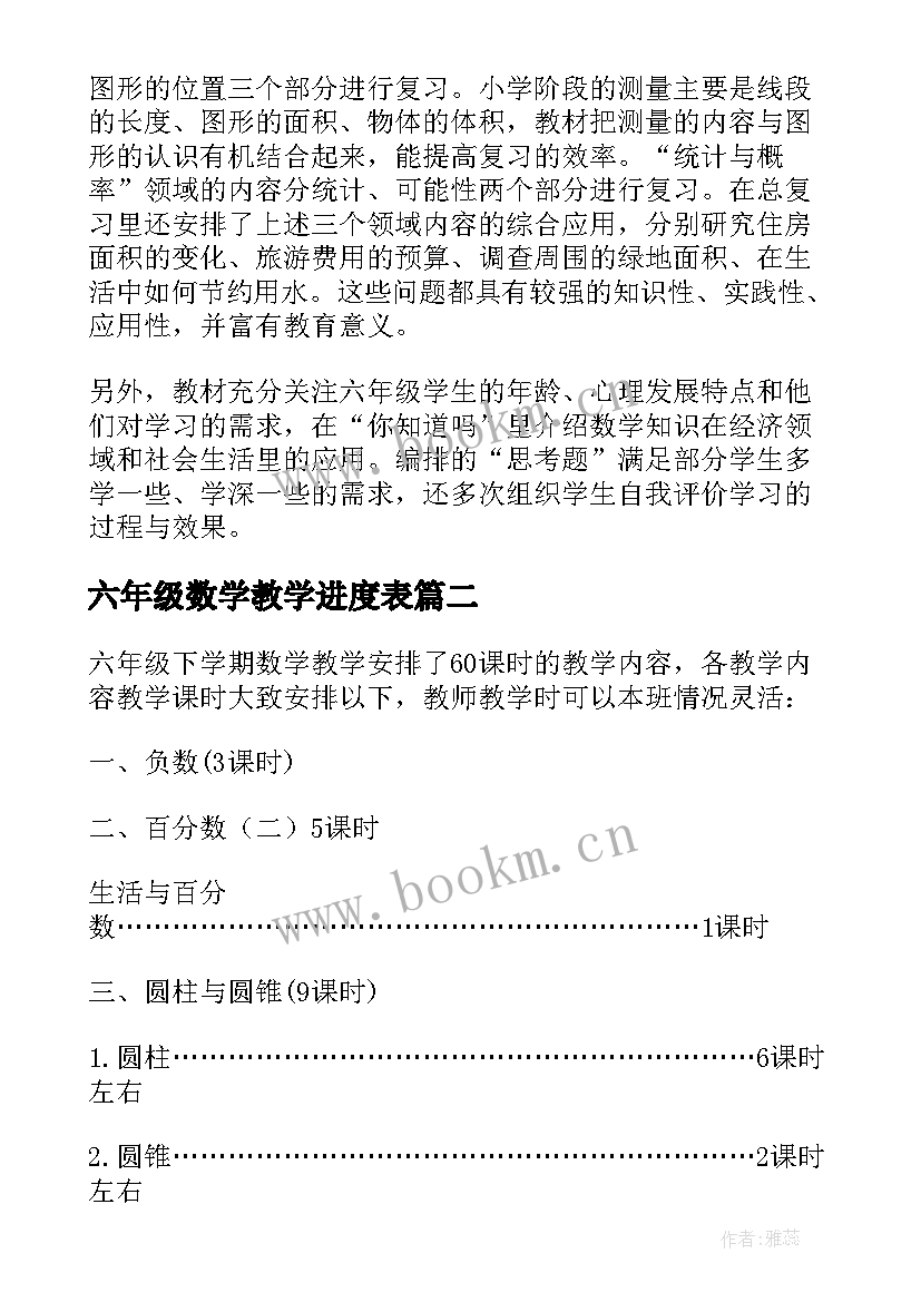 最新六年级数学教学进度表 人教版六年级数学教学计划(通用7篇)