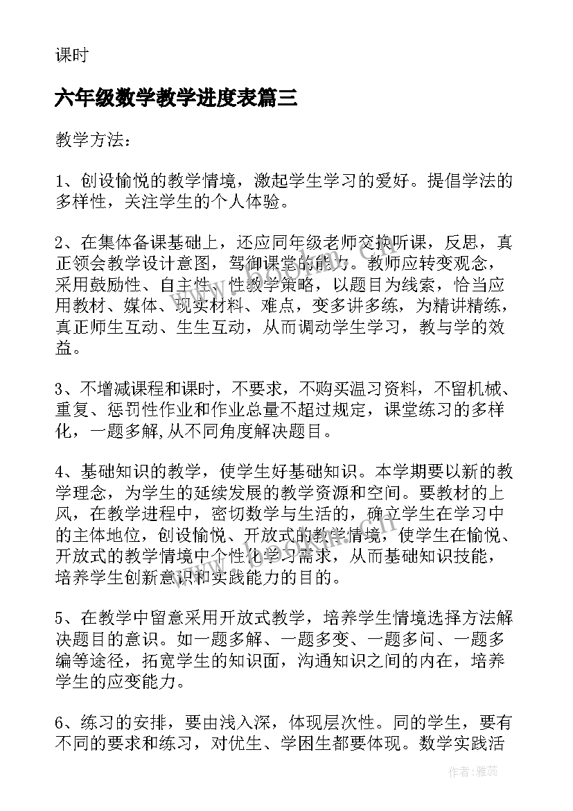 最新六年级数学教学进度表 人教版六年级数学教学计划(通用7篇)