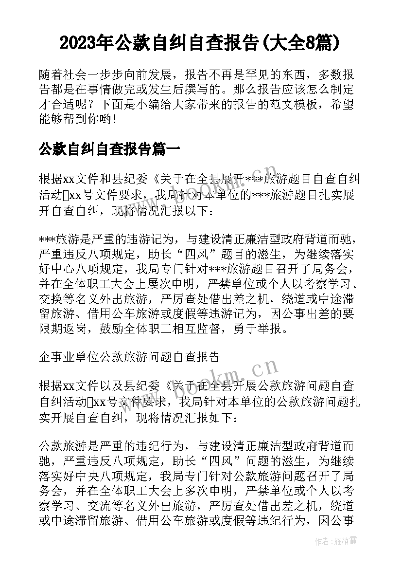 2023年公款自纠自查报告(大全8篇)