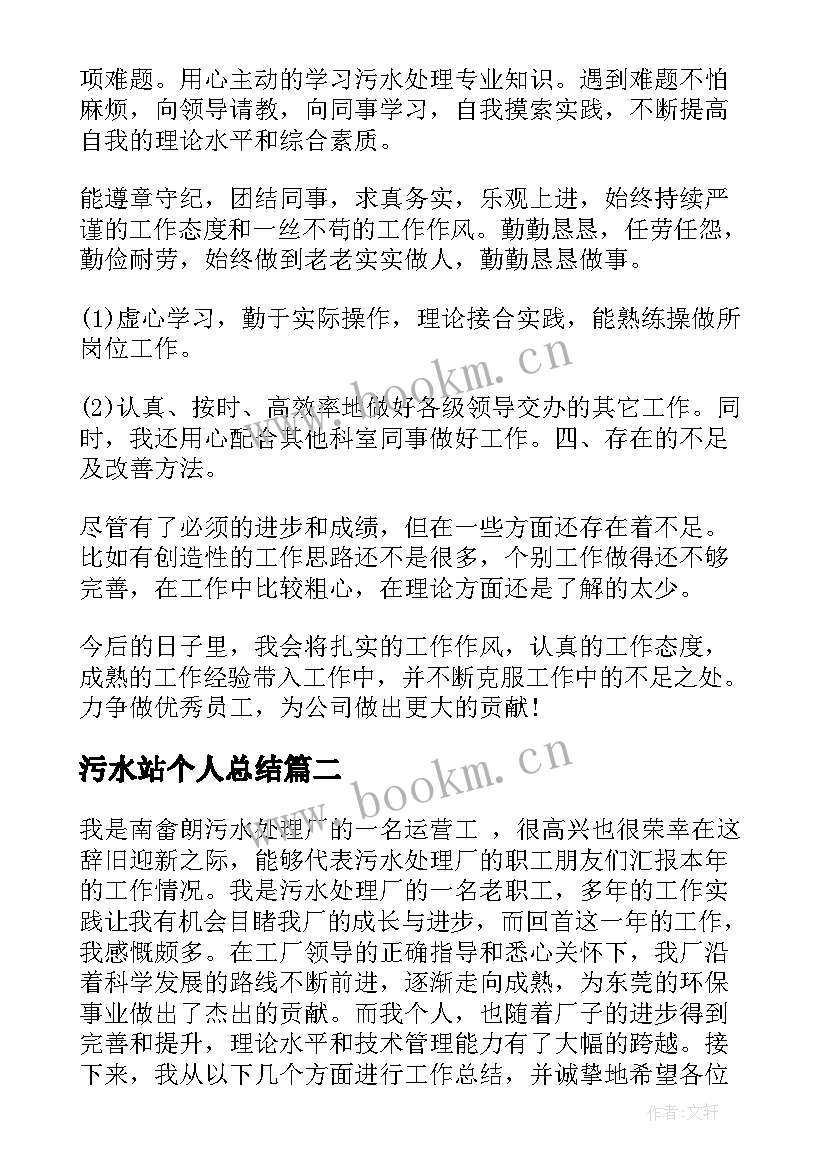 2023年污水站个人总结(汇总10篇)