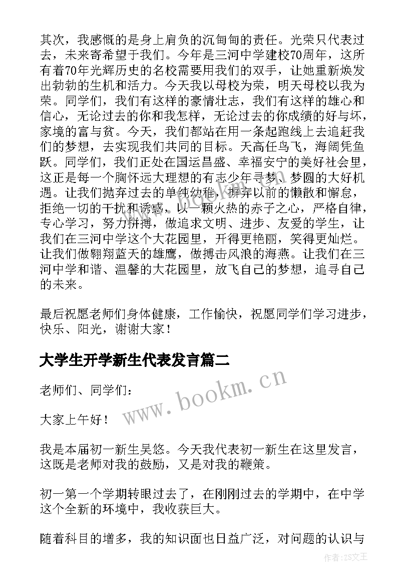 最新大学生开学新生代表发言(通用9篇)