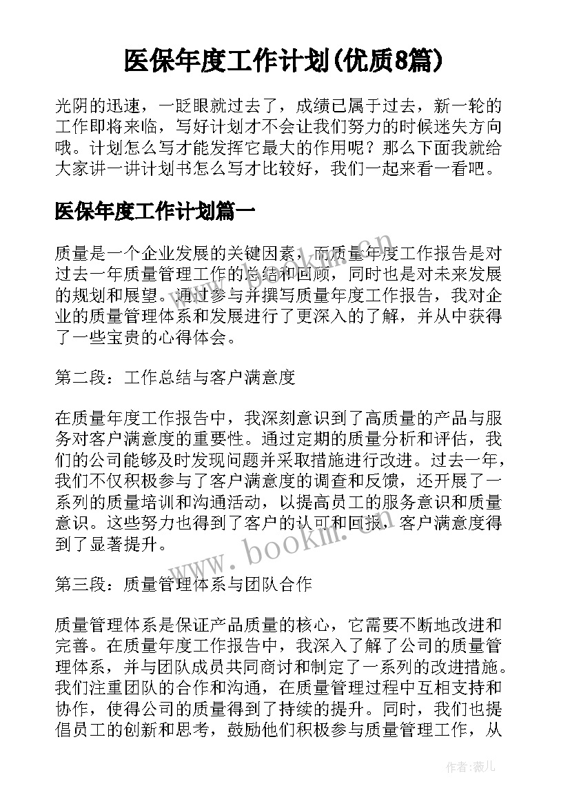 医保年度工作计划(优质8篇)