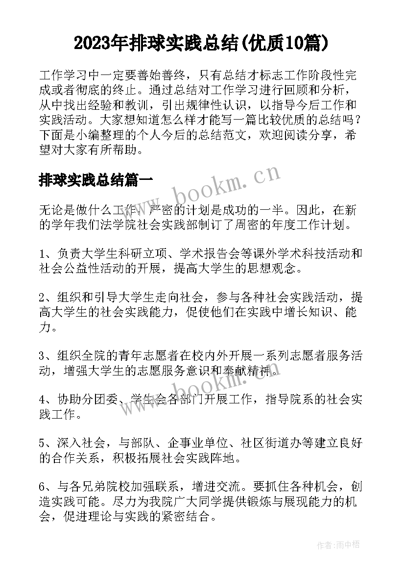 2023年排球实践总结(优质10篇)