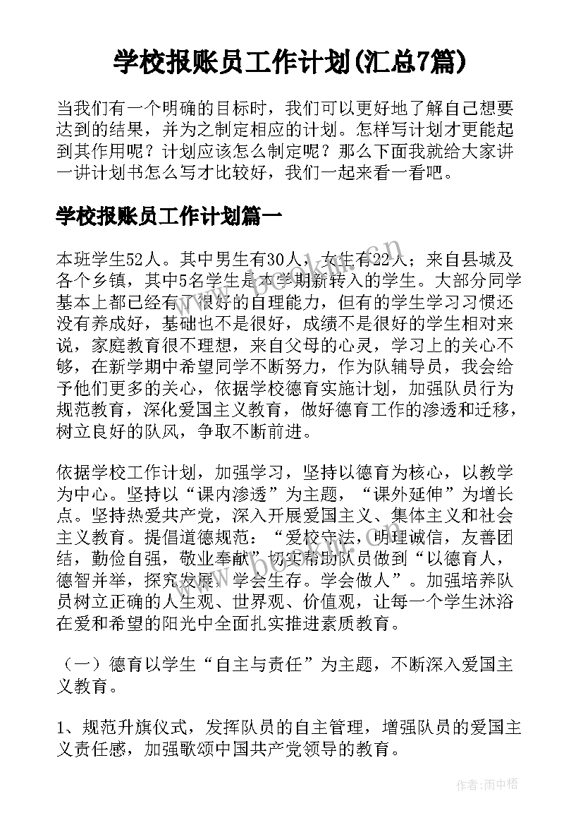 学校报账员工作计划(汇总7篇)