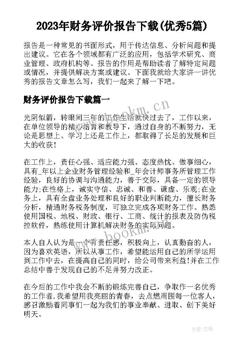 2023年财务评价报告下载(优秀5篇)