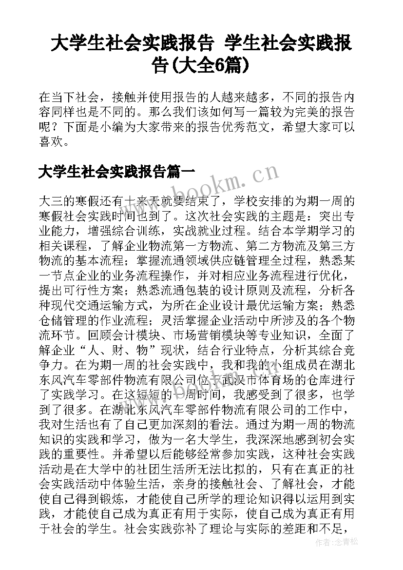 大学生社会实践报告 学生社会实践报告(大全6篇)