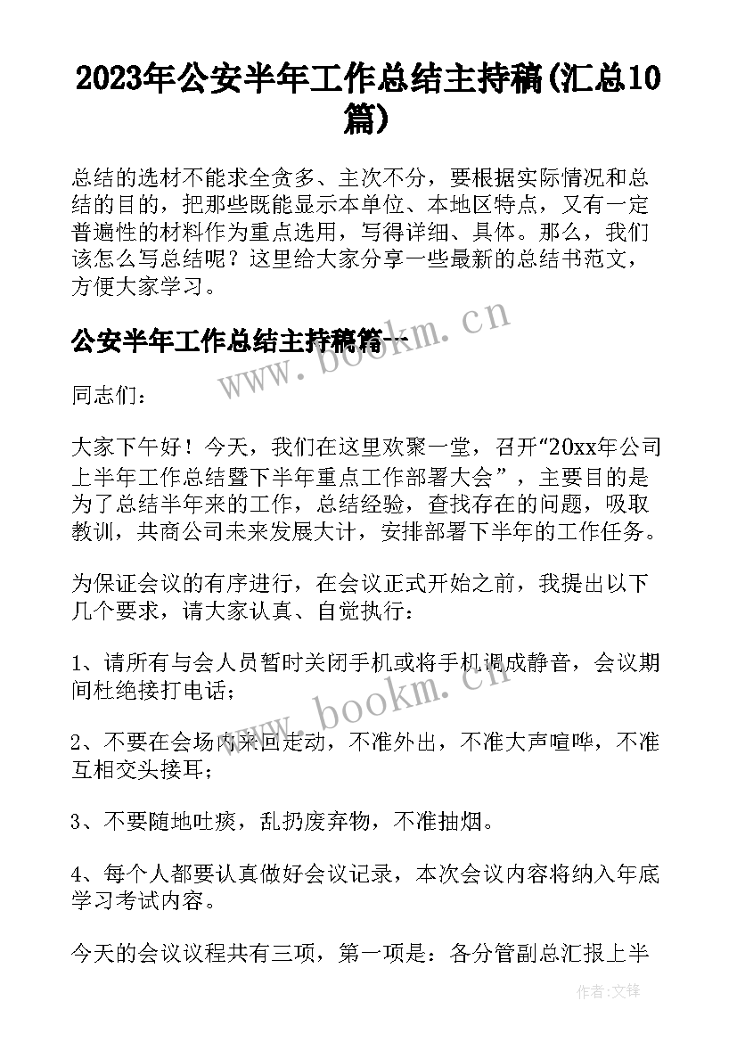 2023年公安半年工作总结主持稿(汇总10篇)