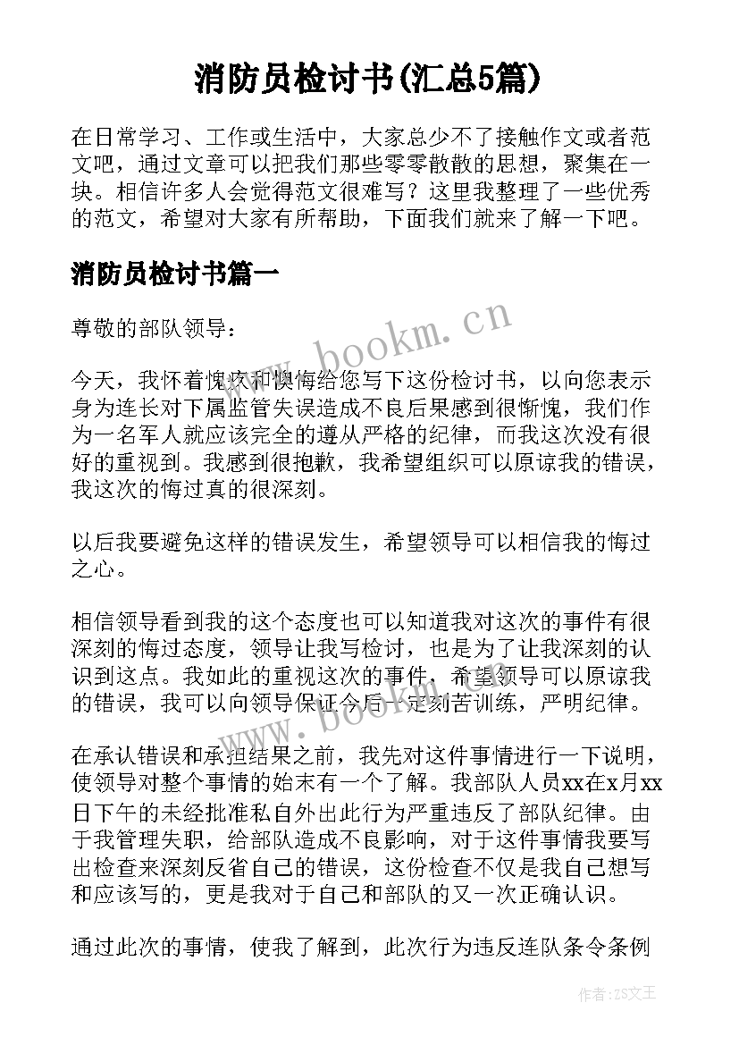 消防员检讨书(汇总5篇)