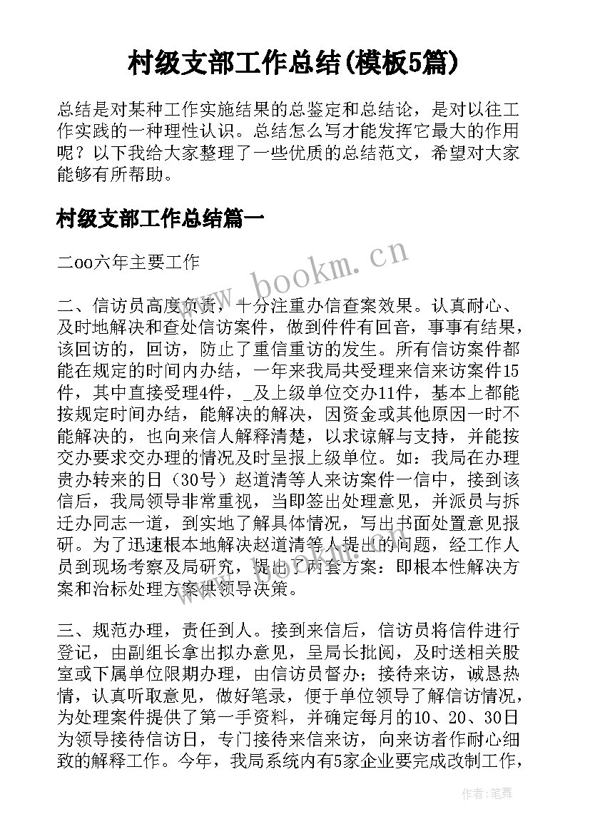 村级支部工作总结(模板5篇)