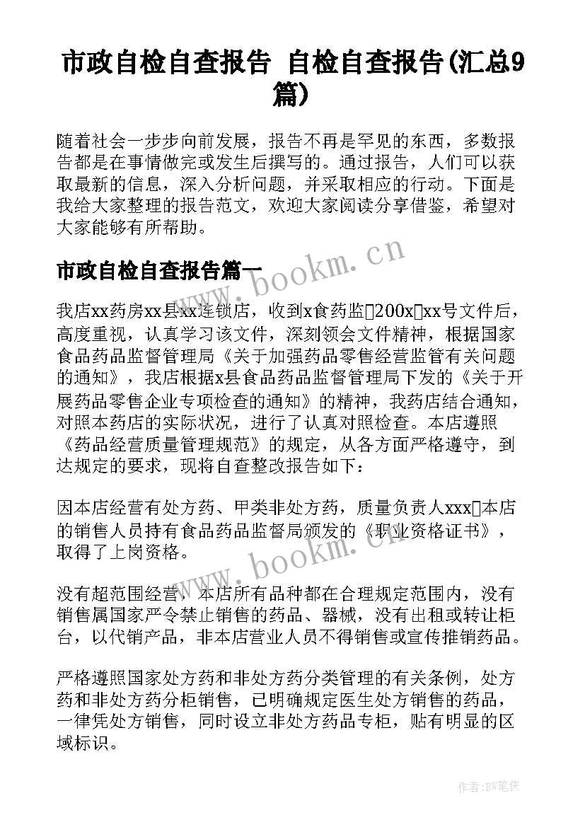 市政自检自查报告 自检自查报告(汇总9篇)