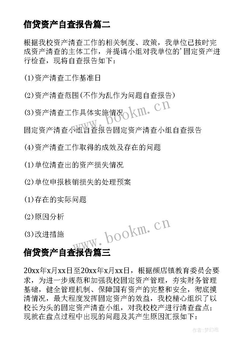 2023年信贷资产自查报告 资产自查报告(大全9篇)