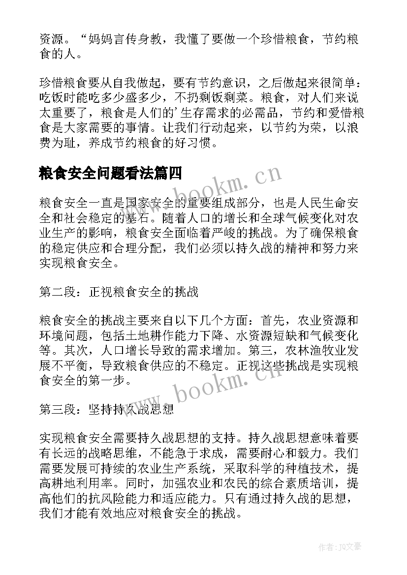 粮食安全问题看法 民乐县粮食安全心得体会(通用9篇)