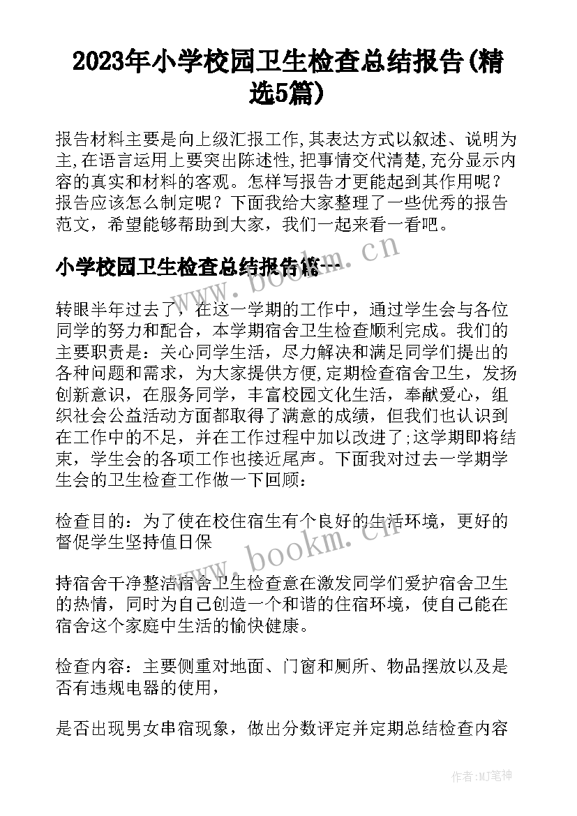 2023年小学校园卫生检查总结报告(精选5篇)