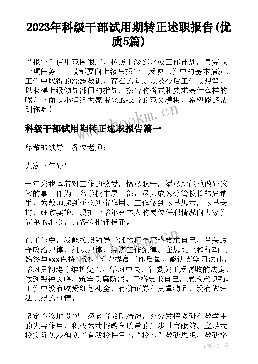 2023年科级干部试用期转正述职报告(优质5篇)