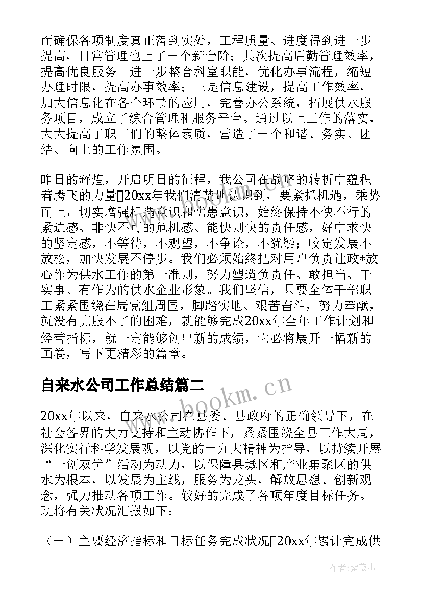 最新自来水公司工作总结(汇总9篇)