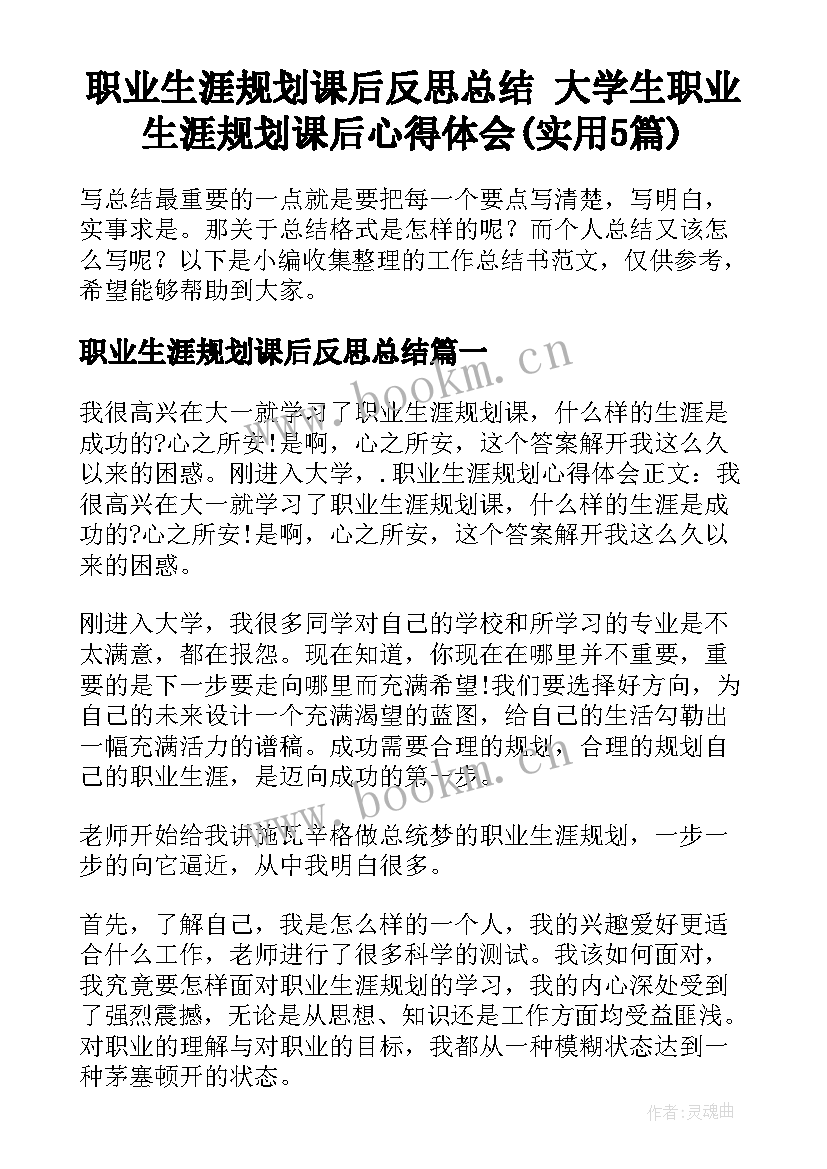 职业生涯规划课后反思总结 大学生职业生涯规划课后心得体会(实用5篇)