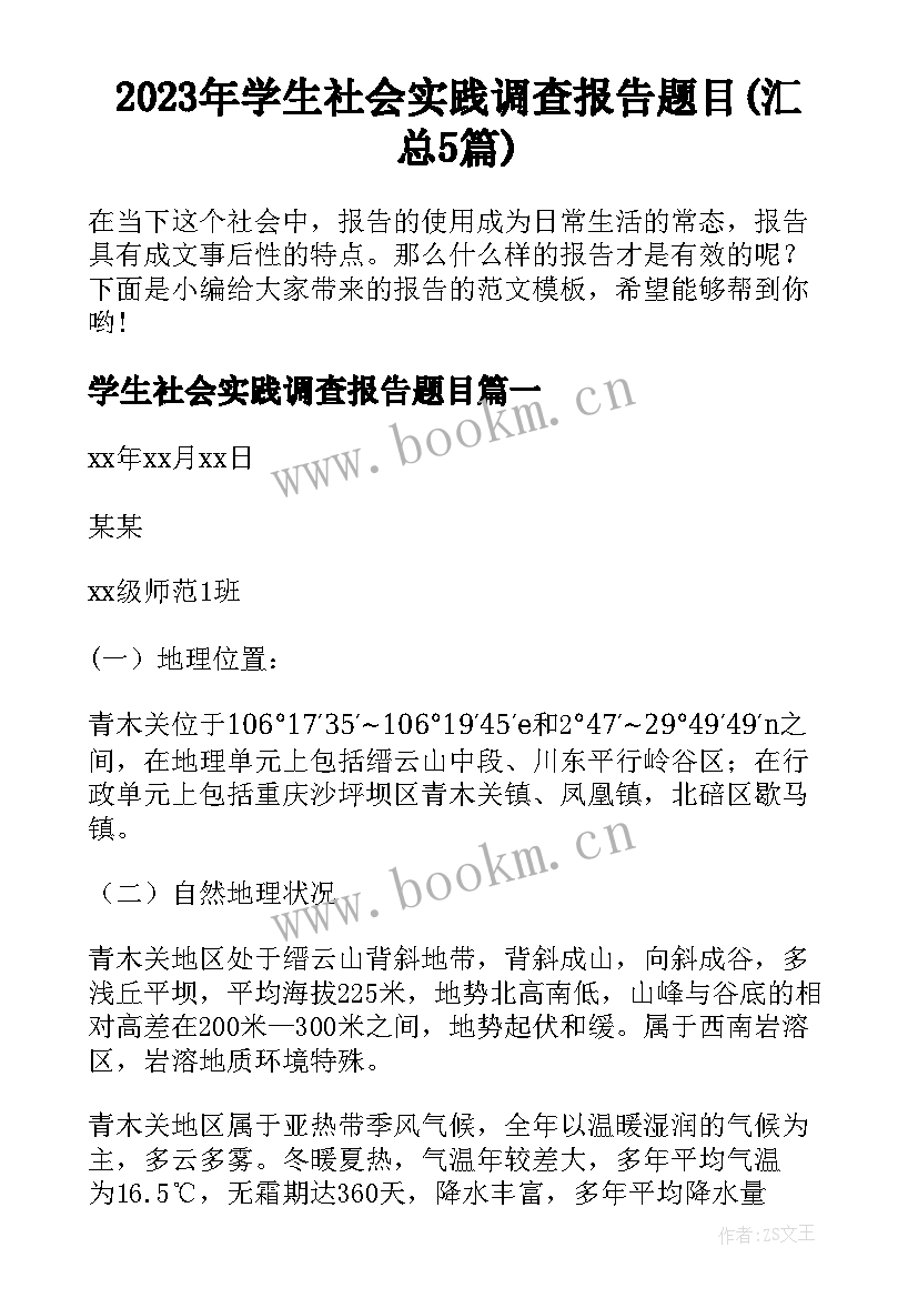 2023年学生社会实践调查报告题目(汇总5篇)