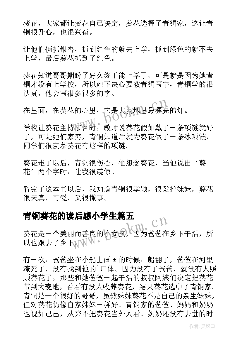 青铜葵花的读后感小学生 青铜葵花四年级读后感(大全8篇)