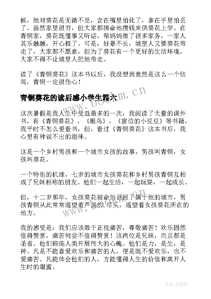 青铜葵花的读后感小学生 青铜葵花四年级读后感(大全8篇)