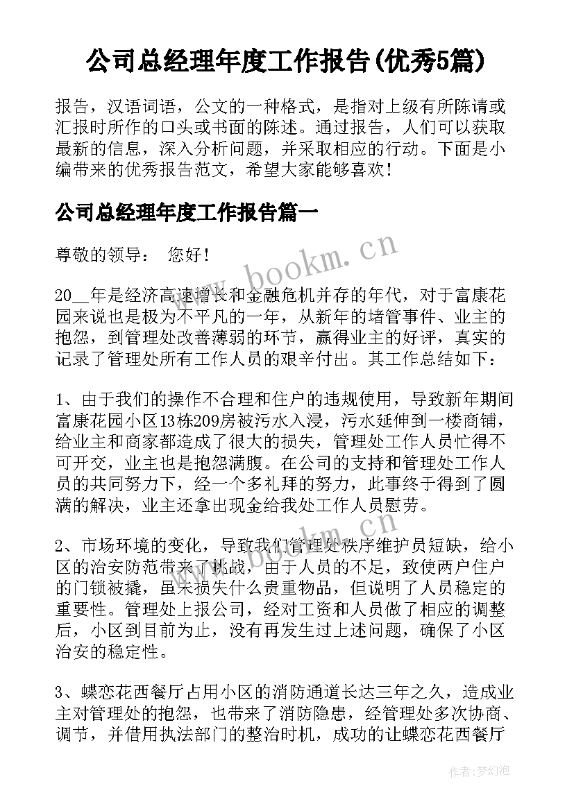 公司总经理年度工作报告(优秀5篇)