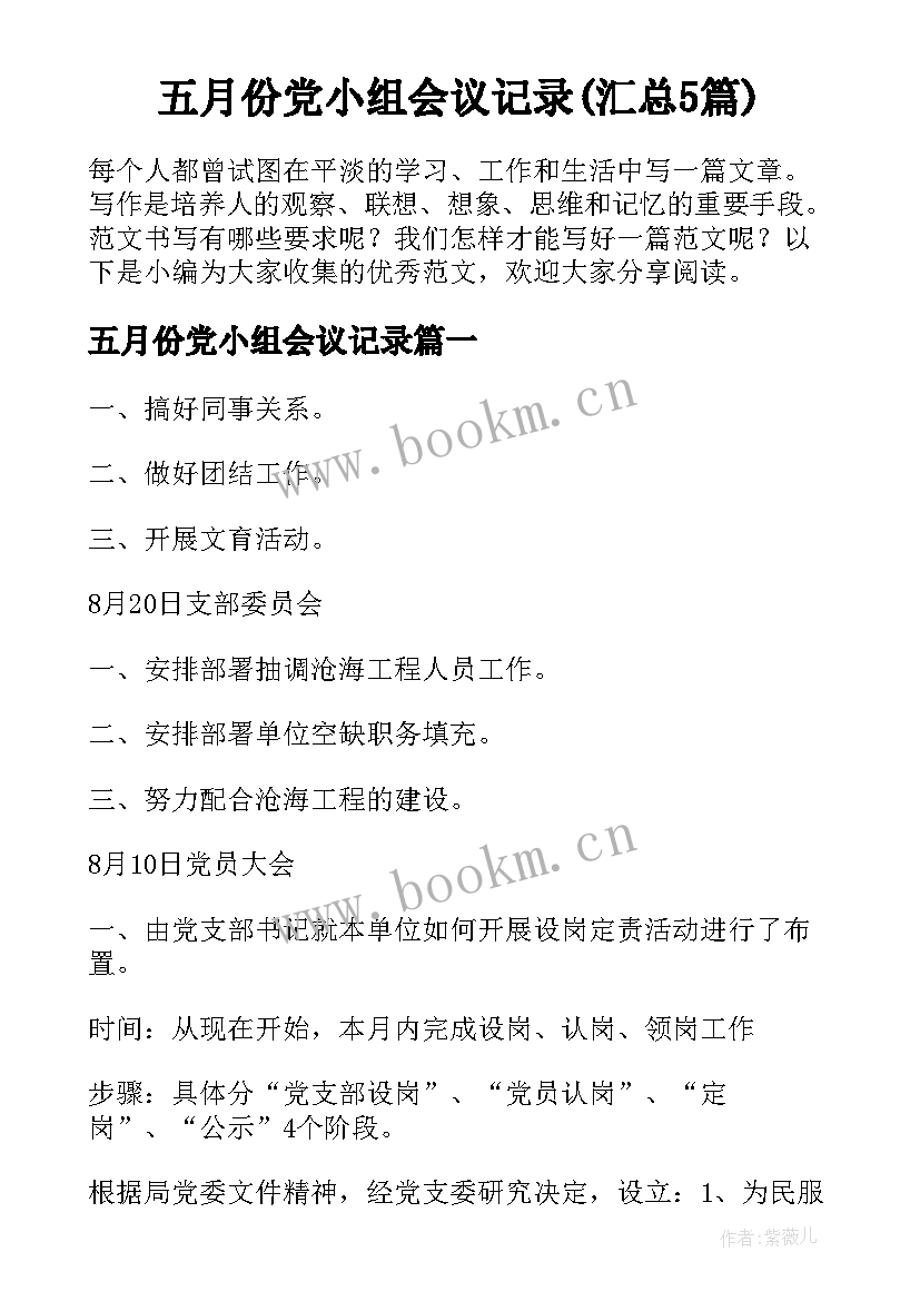 五月份党小组会议记录(汇总5篇)