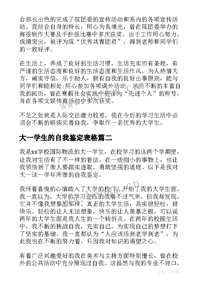 大一学生的自我鉴定表格 大一学生的自我鉴定(优质5篇)