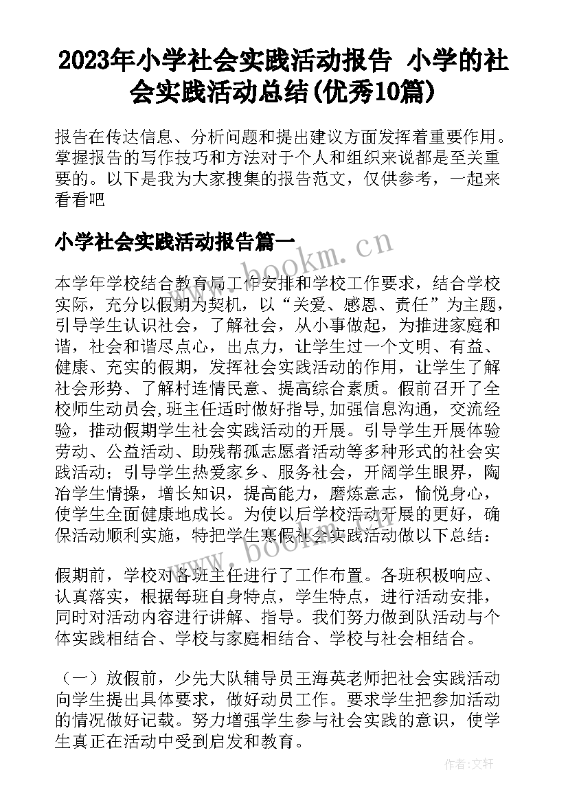 2023年小学社会实践活动报告 小学的社会实践活动总结(优秀10篇)