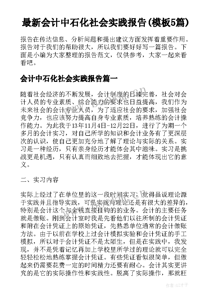 最新会计中石化社会实践报告(模板5篇)