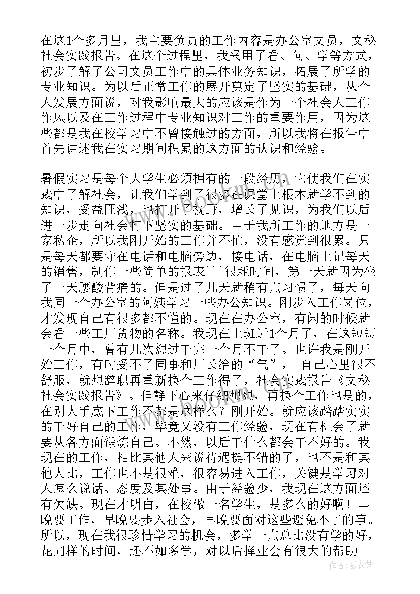 最新文秘的社会实践报告(精选6篇)