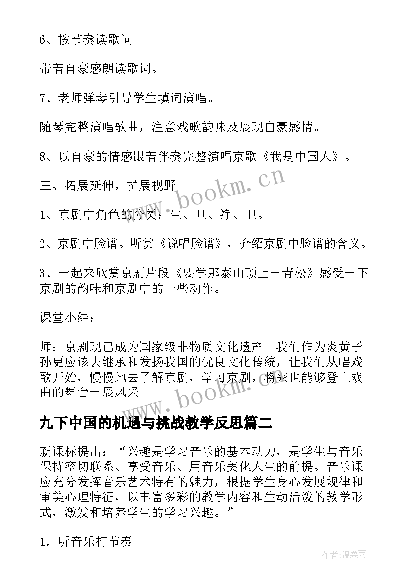 2023年九下中国的机遇与挑战教学反思 入学教育我是中国人教学反思(通用5篇)