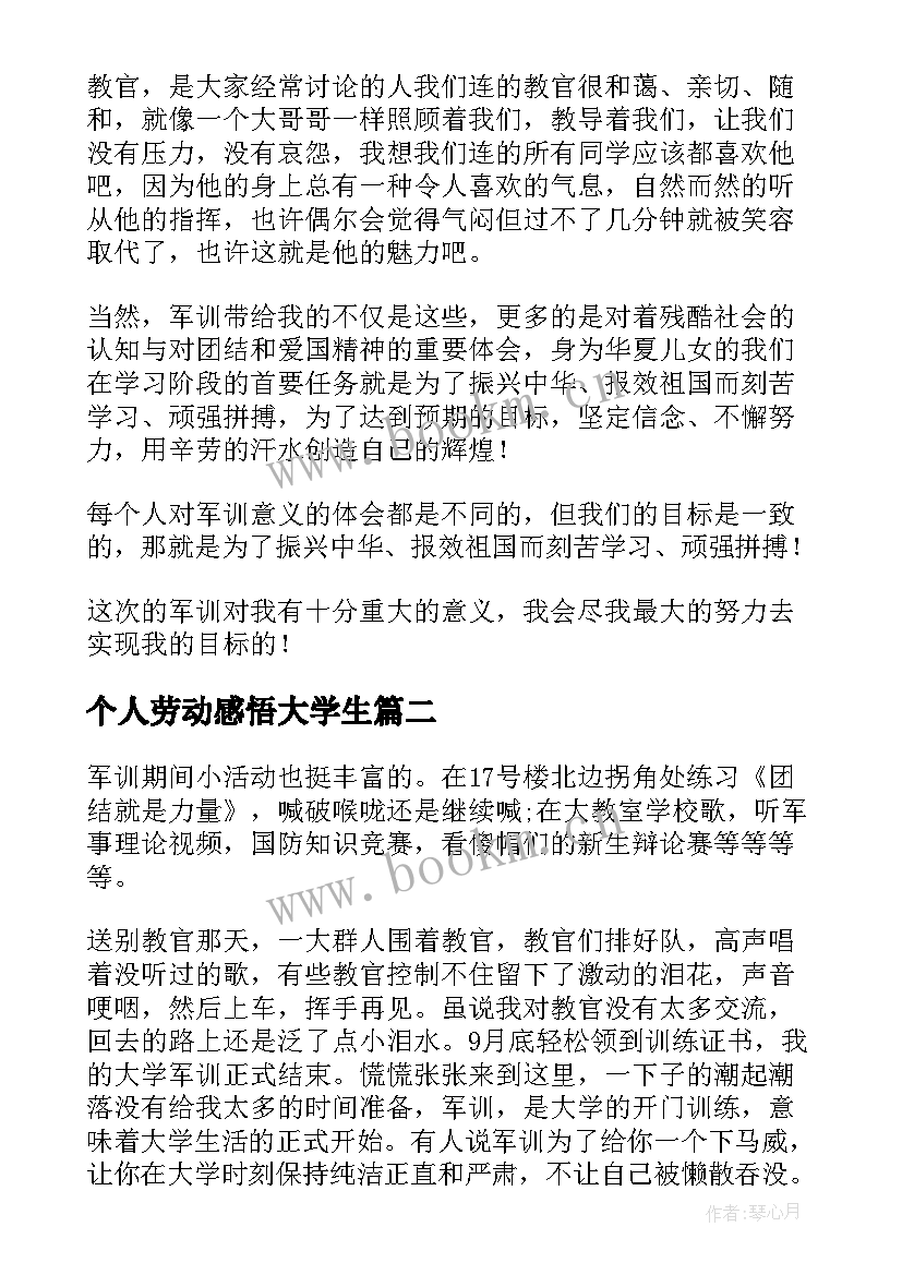 个人劳动感悟大学生(优质7篇)