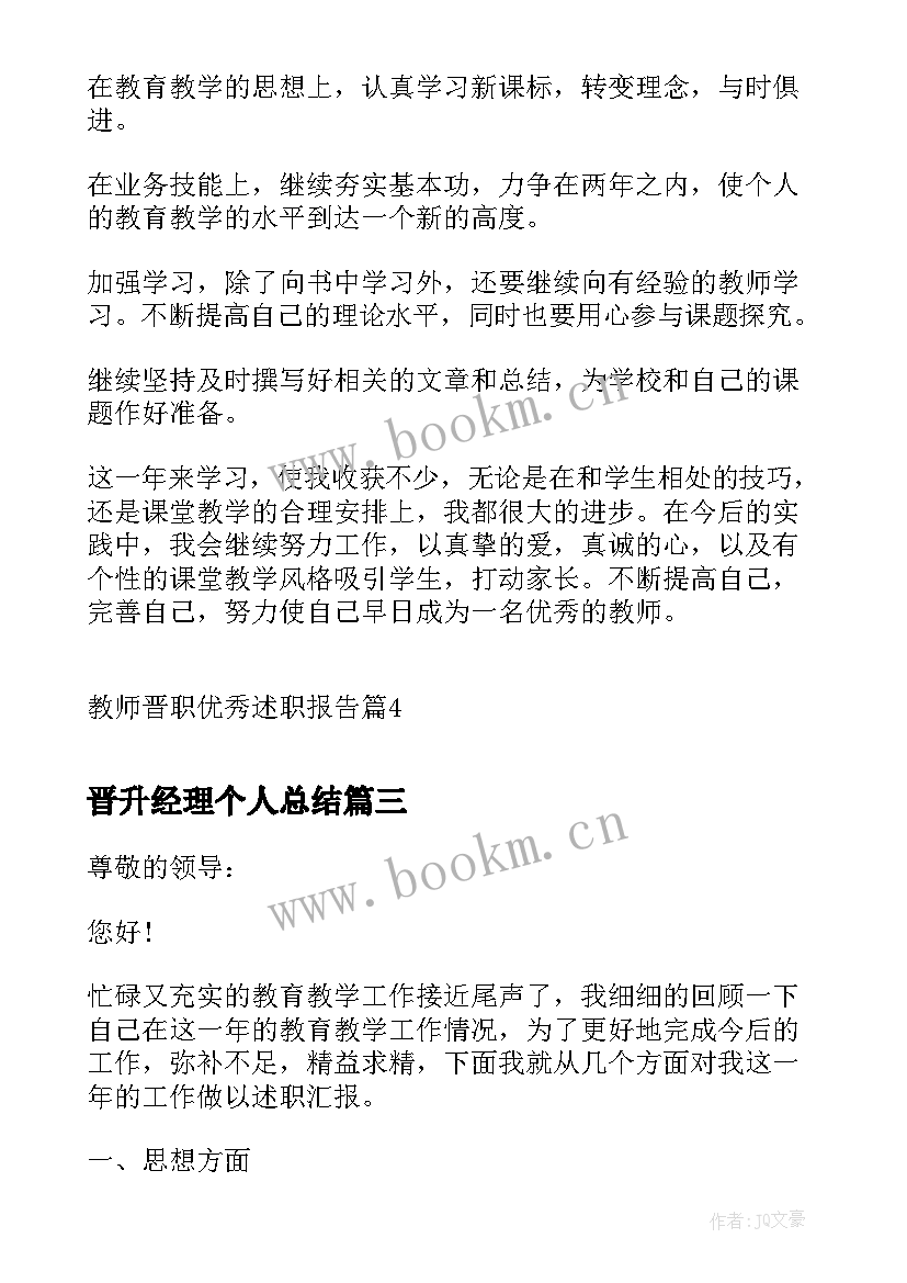 2023年晋升经理个人总结(精选5篇)