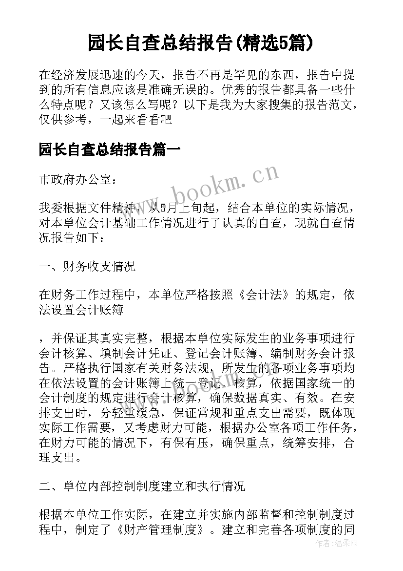 园长自查总结报告(精选5篇)