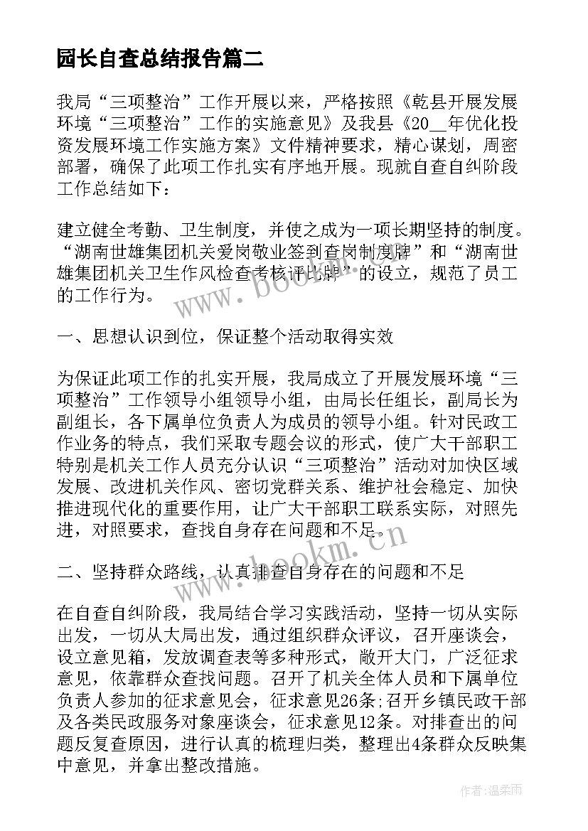 园长自查总结报告(精选5篇)