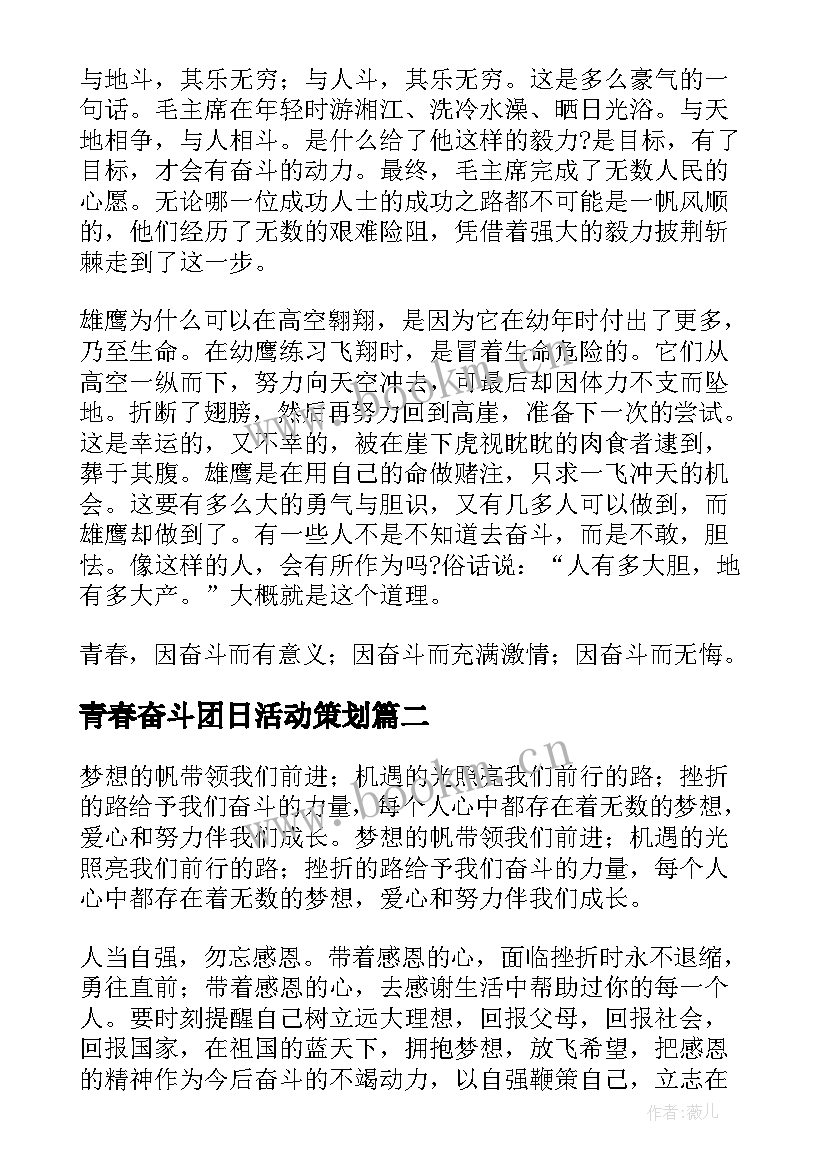 青春奋斗团日活动策划(精选5篇)