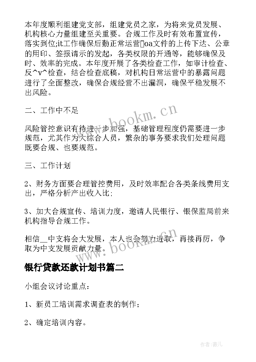 2023年银行贷款还款计划书 银行内审工作计划方案(大全5篇)