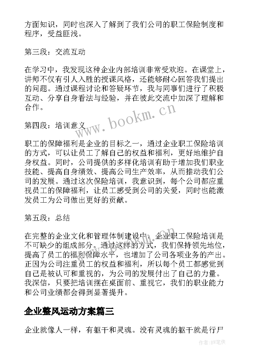 2023年企业整风运动方案(优秀10篇)